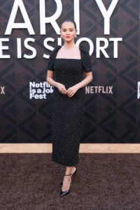 Selena Gomez Attends Los Angeles Premiere of Marty Life Is Short in Carolina Herrera at The Egyptian Theatre Hollywood