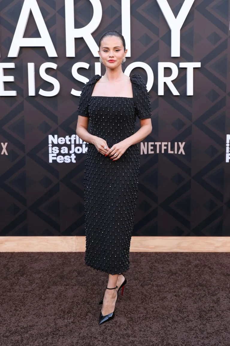 Selena Gomez Attends Los Angeles Premiere of Marty Life Is Short in Carolina Herrera at The Egyptian Theatre Hollywood