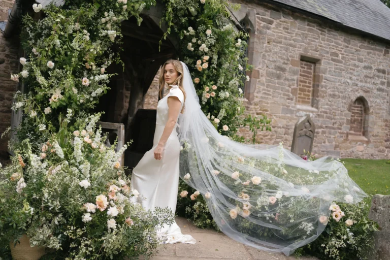 Modern Bridal Fashion and Expressive Floral Design Converge in New Editorial at Historic Dewsall Court Estate