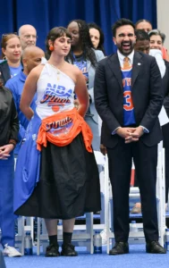Rama Duwaji Celebrates New York Knicks NBA Championship in Custom Miss Claire Sullivan Design at Historic Ticker Tape Parade