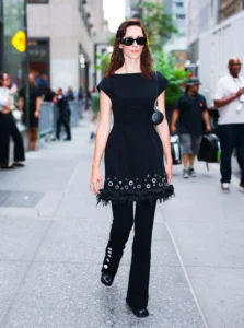 Rebecca Hall Elevates New York Press Tour for STARZ Premiere of The Listeners in Avant-Garde Proenza Schouler.