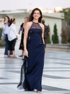 Anne Hathaway Radiates Celestial Elegance in Custom Prada at The Odyssey Paris Photocall