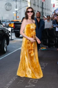 Anne Hathaway Wore Lela Rose For ‘The Odyssey’ Press Junket