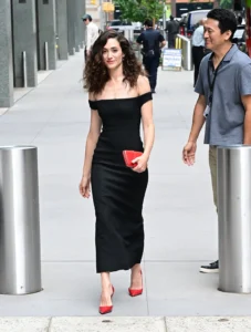 Emmy Rossum Showcases Julie de Libran Couture During Promotional Appearance for Hulu Thriller Furious in New York City