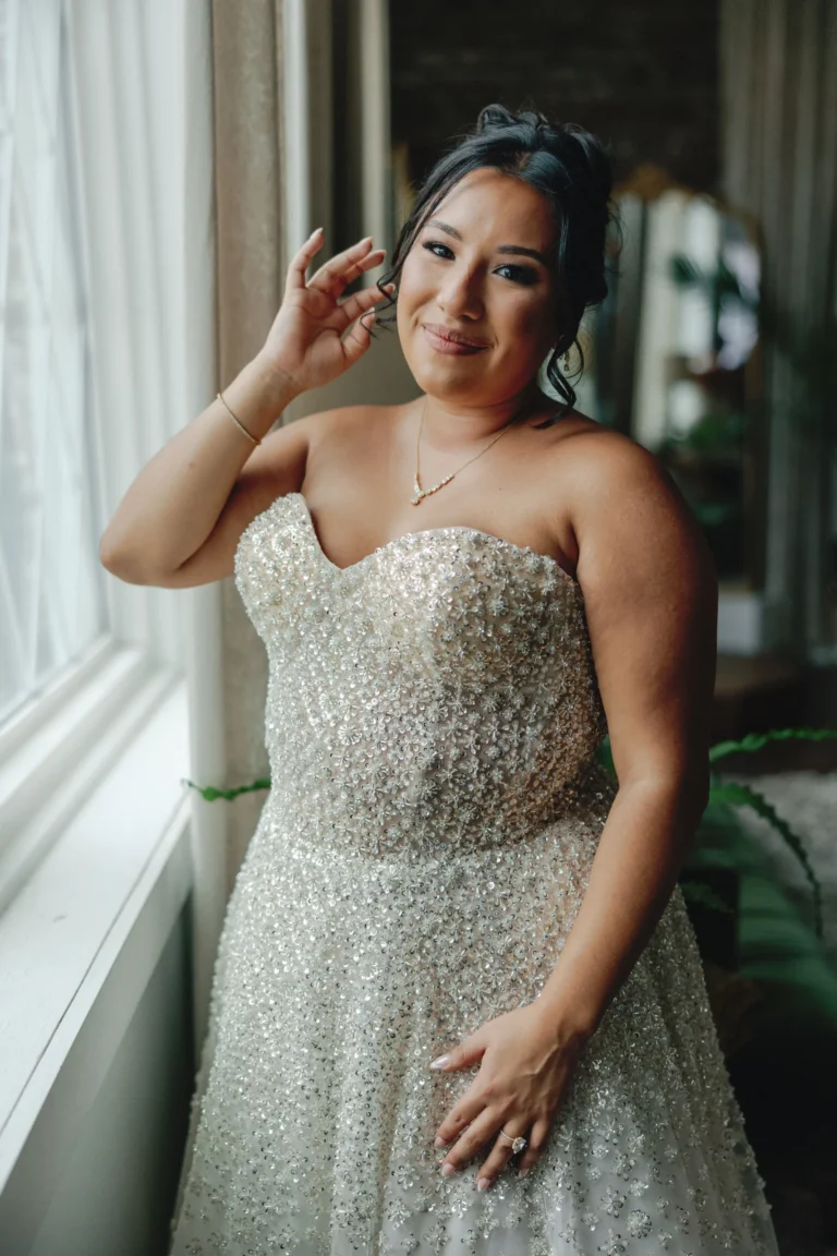 A Rainy Day, English & Spanish Bilingual Wedding in Virginia, with a Sen Studio Gown